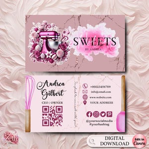 MODERN Pink Bakery Business Card Template DIY Custom Cake Business Card Editable Printable  Business Card Design Cake Treats Business Card