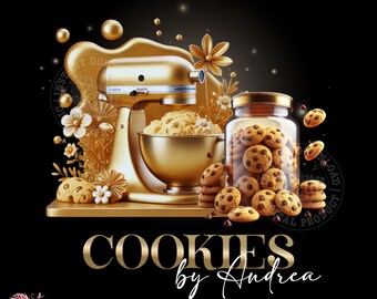 Cookie Bakery Logo, BakeryLogo, Cookie Catering, Sweets Baking Logo, Logo, Printable Logo, Editable, Gold Canva Template, Treats DIY Logo