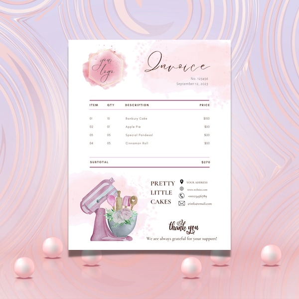 Cake Invoice Template Editable, Custom Order Form Printable for Small Business , Bakery Custom Cake Invoice, Instant Download, Add Your Logo