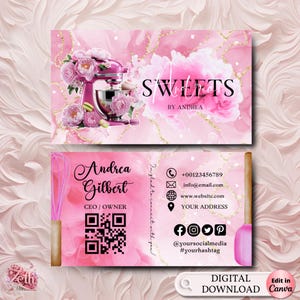 MODERN Pink Bakery Business Card Template DIY Custom Cake Business Card Editable Printable  Business Card Design Cake Treats Business Card