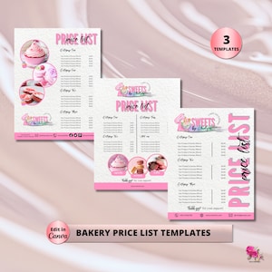 Editable Bakery Editable Price List Template, Pink Cake Printable Business Pricing Template, Modern Custom Cake Bakery Price List Guide