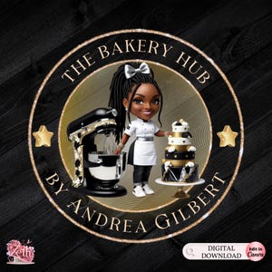 Chibi Black Hair Girl Bäckerei Logo, Backlogo, Stilvolles benutzerdefiniertes Gebäcklogo, Kuchenlogo, Cupcake-Logo, modernes Logo, Bakeshop-professionelles Logo