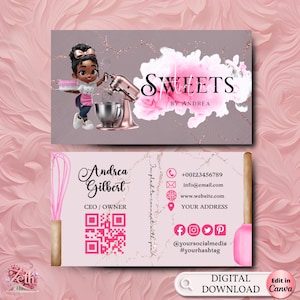 Pink Smoke Bäckerei Visitenkarte Vorlage, DIY benutzerdefinierte Kuchen Visitenkarte, bearbeitbares druckbares Visitenkartendesign, Kuchen Leckereien Visitenkarte
