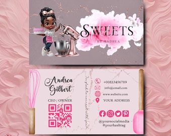 Pink Smoke Bakery Business Card Template, DIY Custom Cake Business Card, Editable Printable  Business Card Design, Cake Treats Business Card