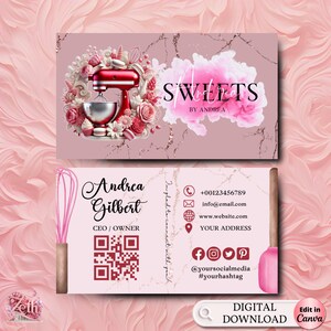 Pink Smoke Bakery Business Card Template DIY Custom Cake Business Card Editable Printable  Business Card Design Cake Treats Business Card