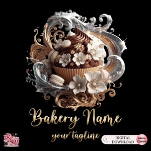 Gold Bakery Logo, Baking Logo, Stylish Custom Pastry Logo, Cake Logo, Cupcake Logo, Modern Logo, Bakeshop Logo, Professional Logo Canva Edit