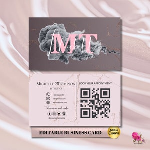 Editable Black Smoke Business Card Template, Feminine Business Card, Business Card, DIY Business Card, Canva Template Beauty Card
