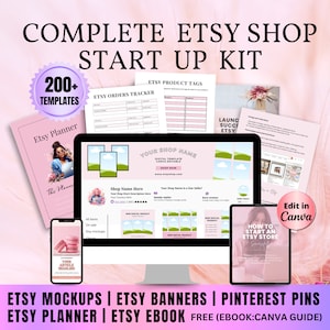 Etsy Shop Branding Kit | Etsy Shop EBOOK | Etsy Planner | Etsy Banner | Etsy Listing Mockups | Etsy Shop Template | Pinterest Pin | CANVA
