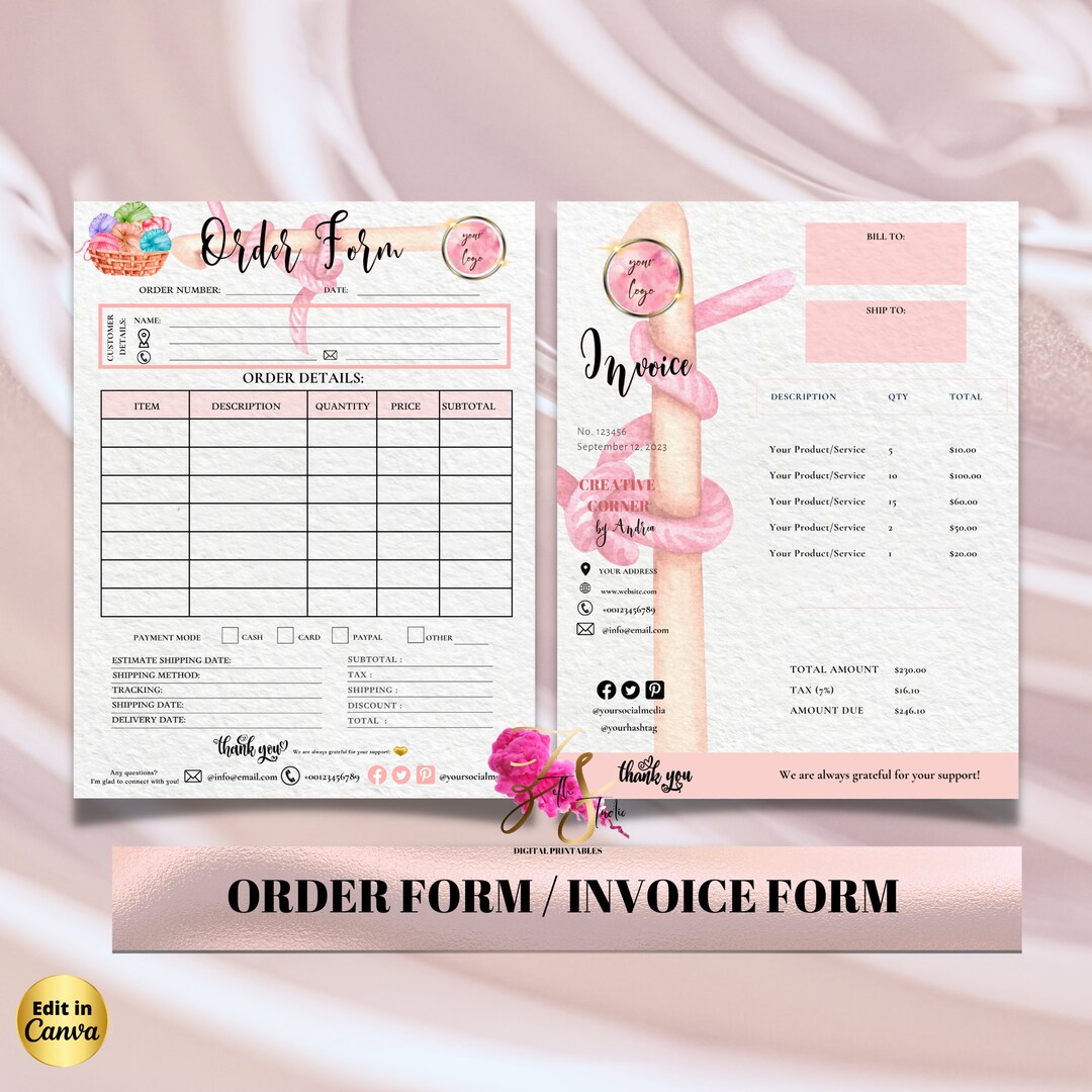CROCHET Editable Order Form , Knitting Small Business Invoice Forms