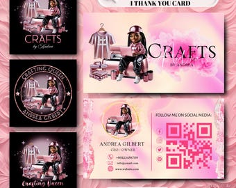 Pink Craft Business Card & Logo Set: DIY Branding Kit (Canva)