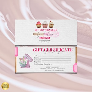 Custom Cake Bakery Editable Gift Certificate Template, Modern Gift Voucher Template Printable, DIY Gift Card, Add Logo Cake Bakery Business