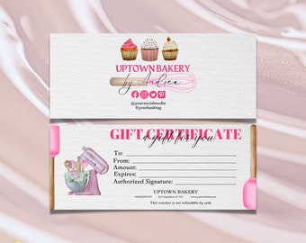 Custom Cake Bakery Editable Gift Certificate Template, Modern Gift Voucher Template Printable, DIY Gift Card, Add Logo Cake Bakery Business