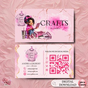 Crafting Business Card Design, Crafter Logo T-shirt Business Card, Heat Press Card, DIY Business Card, T-shirt Tumbler Maker Card Canva Edit