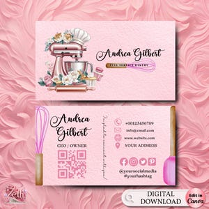 MODERN Pink Bakery Business Card Template DIY Custom Cake Business Card Editable Printable  Business Card Design Cake Treats Business Card