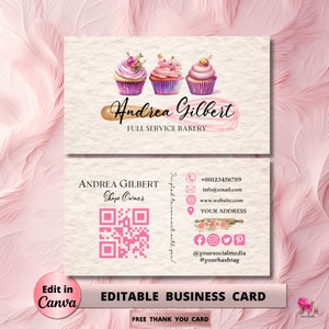 MODERN Creative Pink  Bakery Business Card Template DIY Business Card Editable Printable Business Card Design Cake Cupcake Business Card