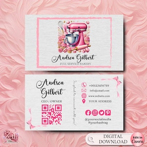 MODERN Pink Bakery Business Card Template DIY Custom Cake Business Card Editable Printable  Business Card Design Cake Treats Business Card