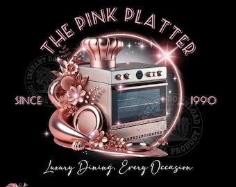 Pink Platter Logo, Luxury Catering Logo, Elegant Food & Chef Business Branding, DIY Rose Gold Logo Fine Dining Editable Logo in Canva Pro