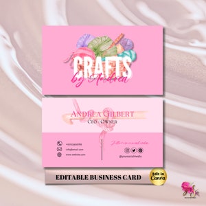 Crochet Modern Pink Editable Business Card Template, Business Card, DIY Business Card Crochet Crafts Feminine Card Canva Template