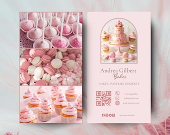 Vertical Pink Bakery Business Card Template, DIY Business Card, Editable Printable Business Card Design, Pink Cake Business Card Canva Edit