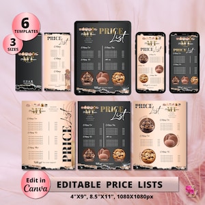BAKERY Price List Template, Editable Modern Pricing Guide, Instagram Story Price List Template, DIY Bakery Cake Pricing Sheet Template