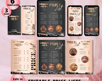 BAKERY Price List Template, Editable Modern Pricing Guide, Instagram Story Price List Template, DIY Bakery Cake Pricing Sheet Template