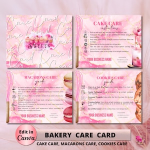 BAKERY Care Card, Editable Canva Template, Wedding Macarons Care Cards, Printable Care Guide, Cake Cookies Instructions , Instant Download