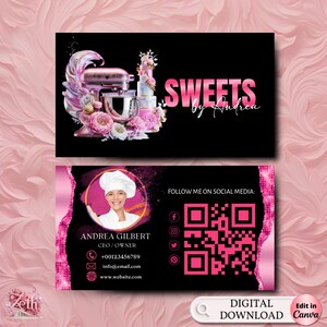 Pink Bakery Business Card Template, DIY Custom Cake Business Card, Editable Printable  Business Card Design Cake Treats Cookie Business Card