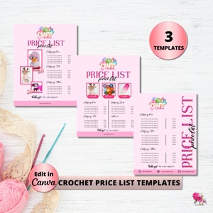 Pink Crochet Editable Price List Template, Pink Craft Printable Business Pricing Template, Modern Custom Crochet Yarn Price List Template