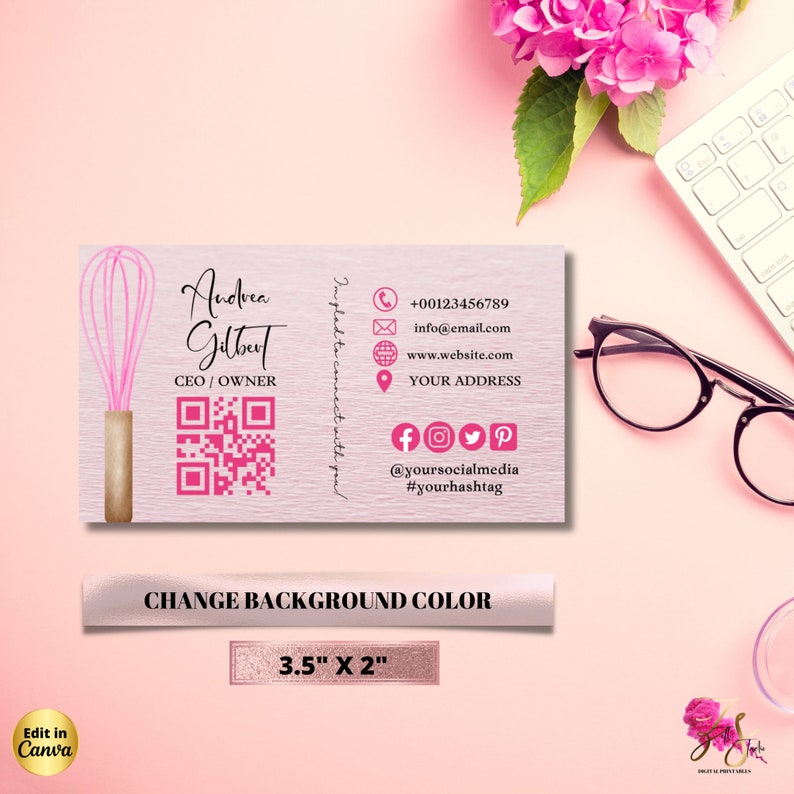 MODERN Pink Smoke Bakery Business Card Template DIY Custom Cake Business Card Editable Printable Business Card Design Cake Business Card image 4