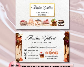 MODERN Creative Watercolor Bakery Business Card Template DIY Business Card Editable Printable Business Card Design Cake Business Card