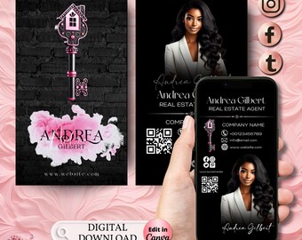 Modern Realtor Business Card Template: Textable Canva Design (Digital Download) Real Estate Agent Business Card, Realtor Textable Card