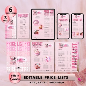 BAKERY Price List Template, Editable Modern Pricing Guide, Instagram Story Price List Template, DIY Bakery Cake Pricing Sheet Template