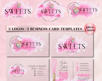 CAKE Business LOGO, Business Card Design Template , Pastry Business Logo, Bakery Business Card Design, Creation Design Logo, Edit in Canva