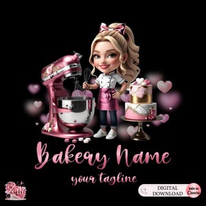 Chibi Girl Bakery-Logo, blondes Chibi Baking-Logo, stilvolles benutzerdefiniertes Gebäck-Logo, Kuchen-Logo, Cupcake-Logo Modernes Logo Bakeshop-Professional-Logo