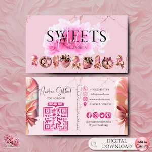 Bakery Cake Treats Business Card Template, DIY Business Card, Editable Printable Business Card Design, Cake Treats Business Card, Canva Edit