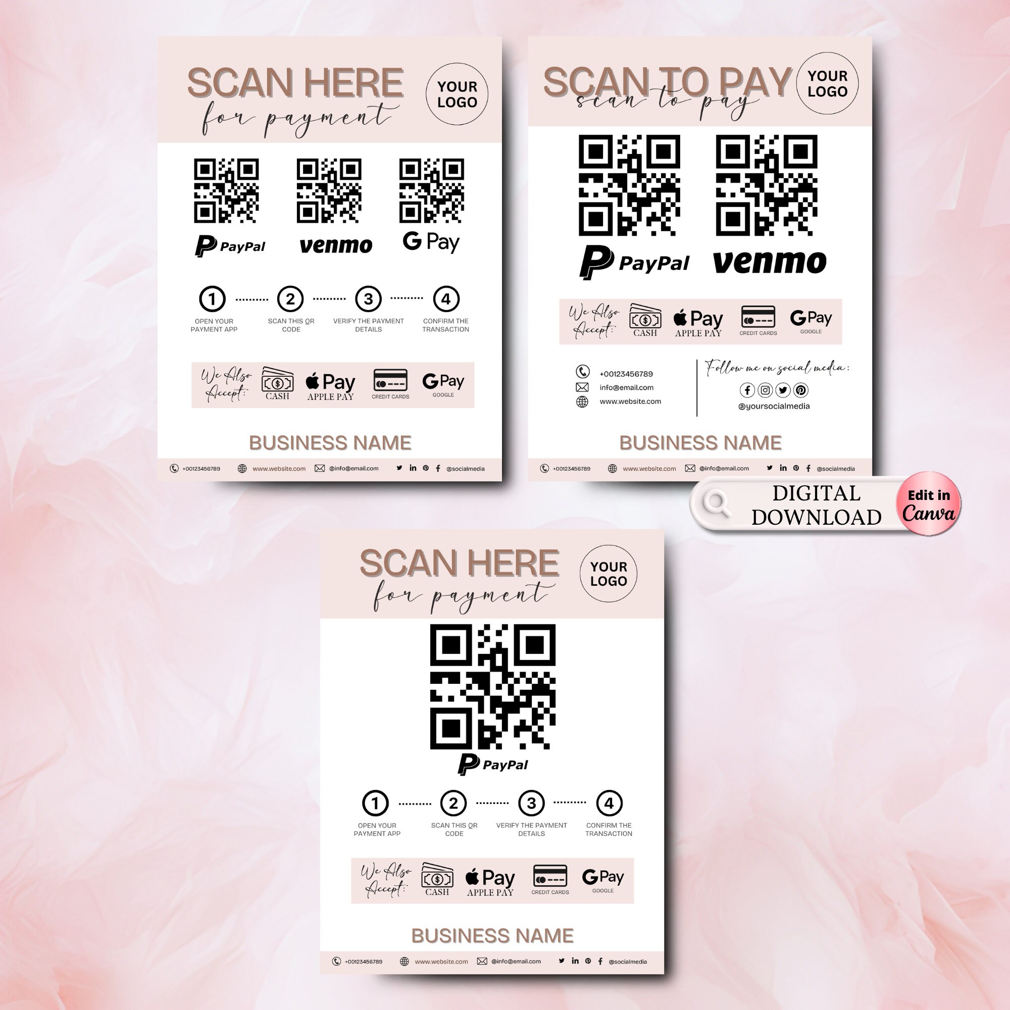 Editable Qr Permit Scan Editable Scan to Pay Template, Printable Payment Sign, QR Code Sign ...