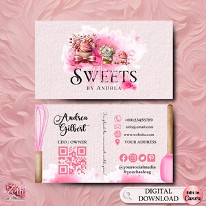 MODERN Pink Bakery Business Card Template DIY Custom Cake Business Card Editable Printable  Business Card Design Cake Treats Business Card