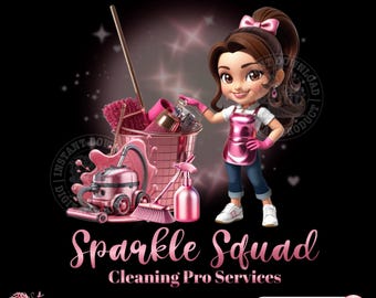 Pink Cleaning Logo, Cleaning Service Logo, Cleaning Business Logo. Brown Hair Cleaning Lady, House Flipping, Cleaner Pro Logo, Canva Design