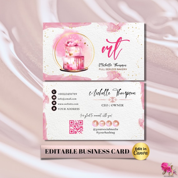 Custom Printable Business Cards - Double Sided 300gsm Coated Paper, 100/200/500/1000 Qty, Bakery Template - View #7