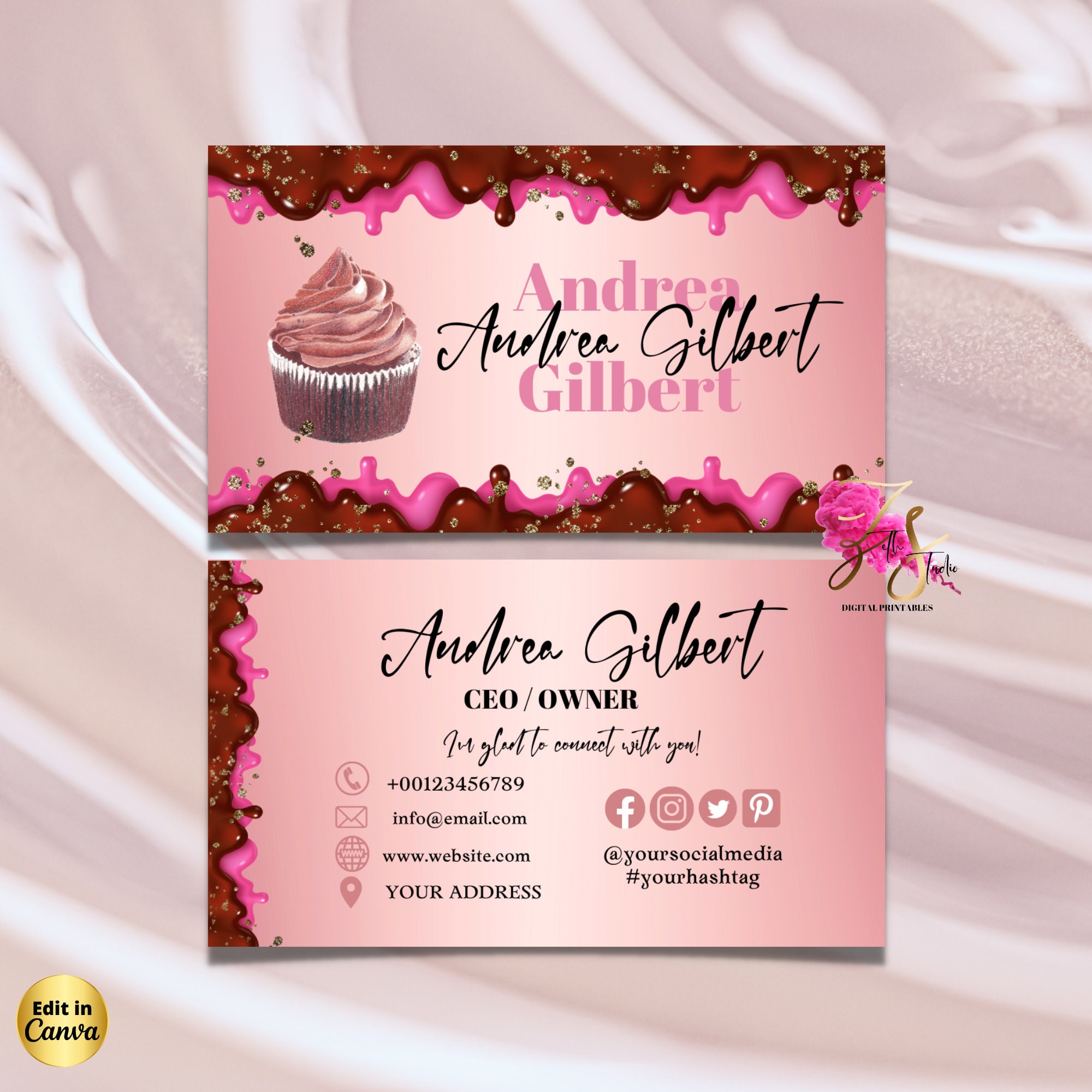 MODERN Creative Bakery Business Card Template DIY Custom Cake Business