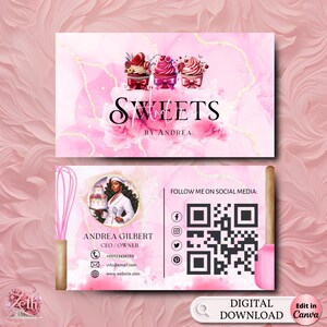 MODERN Pink Bakery Business Card Template DIY Custom Cake Business Card Editable Printable  Business Card Design Cake Treats Business Card