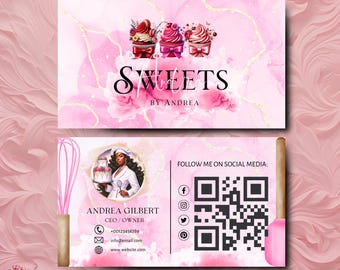 MODERN Pink Bakery Business Card Template DIY Custom Cake Business Card Editable Printable  Business Card Design Cake Treats Business Card