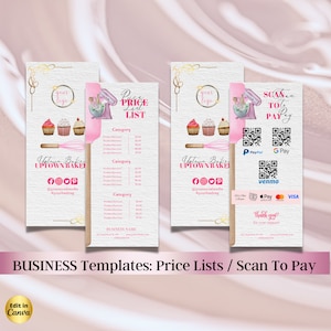 Rosa Bäckerei Scan to Pay Schild & Preisliste Vorlage, QR-Code-Zeichen, druckbare Zahlungsschild, Schild für akzeptierte Zahlungen, Preisblatt, Preisführer