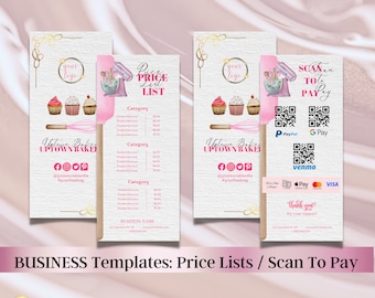 Pink Bakery Scan to Pay Sign & Price List Template, QR Code Sign, Printable Payment Sign, Accepted Payments Sign, Pricing Sheet, Price Guide