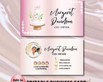 MODERN Creative Pink Watercolor Bakery Business Card Template DIY Business Card Editable Printable Business Card Design Cake Business Card