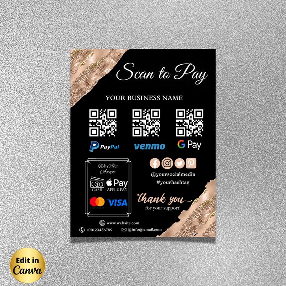 Black Editable Scan to Pay Template Printable Payment Sign - Etsy