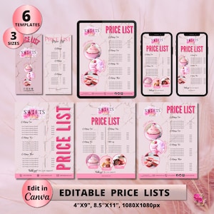 BAKERY Price List Template, Editable Modern Pricing Guide, Instagram Story Price List Template, DIY Bakery Cake Pricing Sheet Template