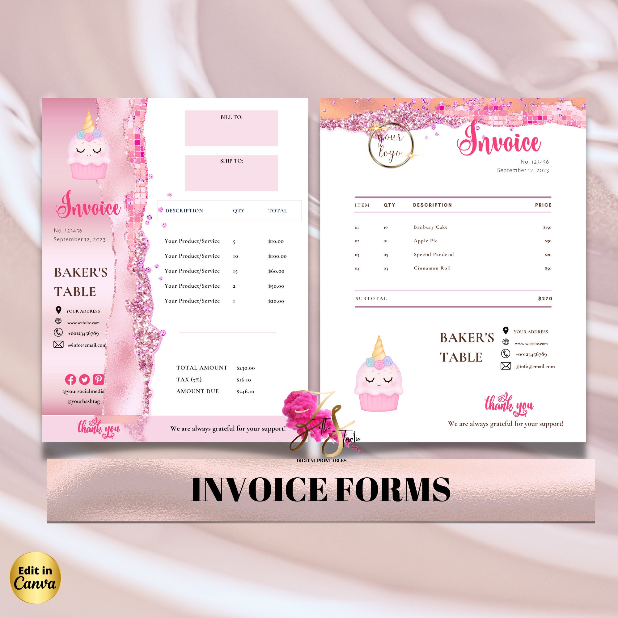 Cake Invoice Template Editable, Custom Order Form Printable for Small ...