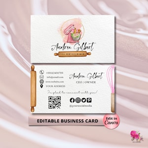 MODERN Pink Watercolor Bakery Business Card Template DIY Custom Cake Business Card Editable Printable  Business Card Design Cake Business