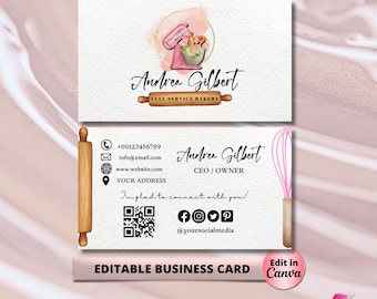 MODERN Pink Watercolor Bakery Business Card Template DIY Custom Cake Business Card Editable Printable  Business Card Design Cake Business